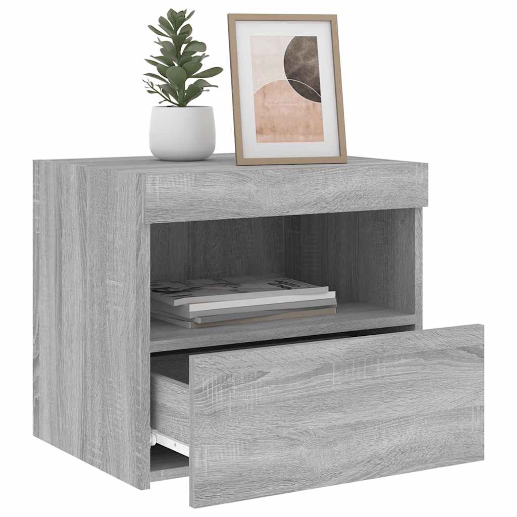 Nachttische mit LED-Leuchten 2 Stk. Grau Sonoma 50x40x45 cm